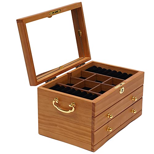 LUNICASHA Schmuckkästchen Mit Spiegel, Schmuckkasten Aus Holz, 3 Ebenen Schmuckschatulle Mit Schubladen für Ringe, Ohrringe, Halsketten - Schmuckkoffer für Frauen LUNICASHA Schmuckkästchen Mit Spiegel, Schmuckkasten Aus Holz, 3 Ebenen Schmuckschatulle Mit Schubladen für Ringe, Ohrringe, Halsketten - Schmuckkoffer für Frauen von LUNICASHA