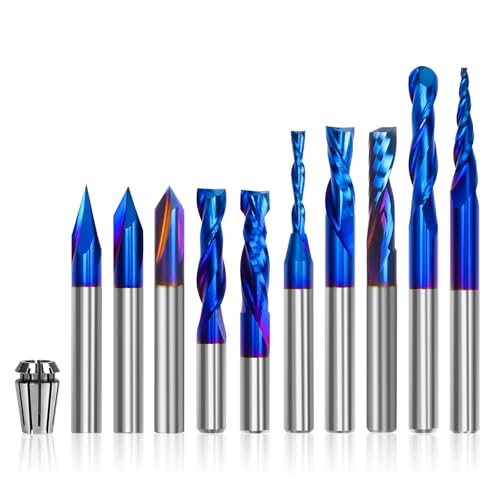 10-teiliges CNC-Fräser-Bit-Set, 6,35 mm Schaft, Hartmetall, Mehrzweckfräser für Holzbearbeitung, Detailschnitzen, Trimmen, V-Nut-Gravur, Schlitzschlitz, Bonus 1/4 Zoll ER11 Hochpräzisions-Spannzange 10-teiliges CNC-Fräser-Bit-Set, 6,35 mm Schaft, Hartmetall, Mehrzweckfräser für Holzbearbeitung, Detailschnitzen, Trimmen, V-Nut-Gravur, Schlitzschlitz, Bonus 1/4 Zoll ER11 Hochpräzisions-Spannzange von LUNYEE
