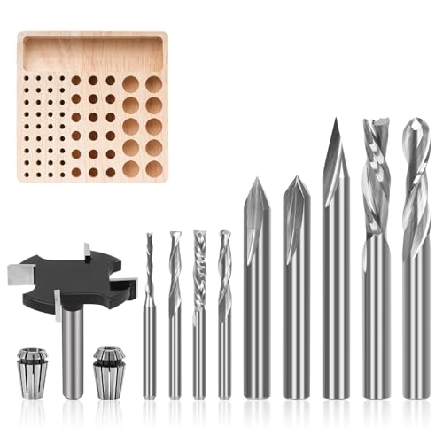 10-teiliges CNC-Fräser-Bit-Set mit 0,64 cm ER11 Hochpräzisions-Spannzange, 0,3 cm ER11 Spannzange, Aufbewahrungsregal 10-teiliges CNC-Fräser-Bit-Set mit 0,64 cm ER11 Hochpräzisions-Spannzange, 0,3 cm ER11 Spannzange, Aufbewahrungsregal von LUNYEE