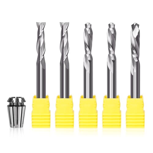 CNC-Fräser-Bits, 6,35 mm Schaft, inklusive 1/4-Zoll-Schaft ER11, hochpräziser Spannzange, Spiralfräser, Downcut-Kompressionsfräser, Vollhartmetall-Schaftfräser für Holzschnitt, Schnitzen, 5 Stück CNC-Fräser-Bits, 6,35 mm Schaft, inklusive 1/4-Zoll-Schaft ER11, hochpräziser Spannzange, Spiralfräser, Downcut-Kompressionsfräser, Vollhartmetall-Schaftfräser für Holzschnitt, Schnitzen, 5 Stück von LUNYEE