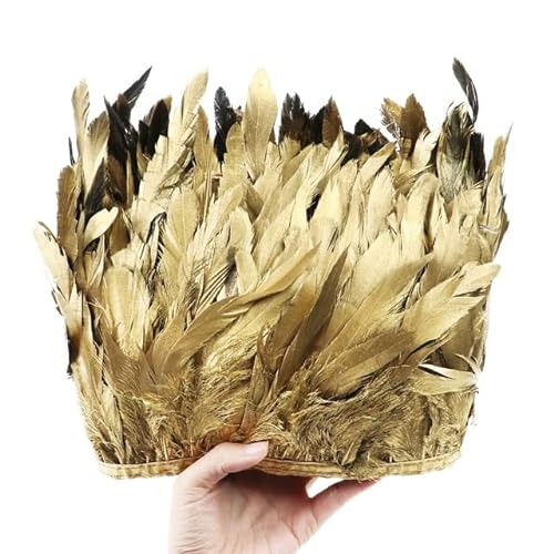 LUNYY 1 Meter Elegante goldene Hahnenfedern 15-20 cm Naturfedern für DIY Hochzeit Federn Kleid/Rock Nähzubehör Band von LUNYY
