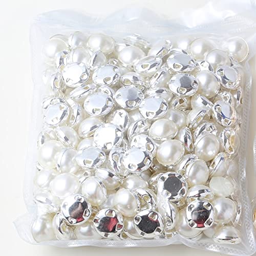 LUNYY 6 mm 8 mm, 10 mm, 12 mm Perlen zum Aufnähen für Kleider mit Klaue, goldfarben/silberfarbene Klaue, Strasssteine, runde Perlenknopf, zum Aufnähen von LUNYY