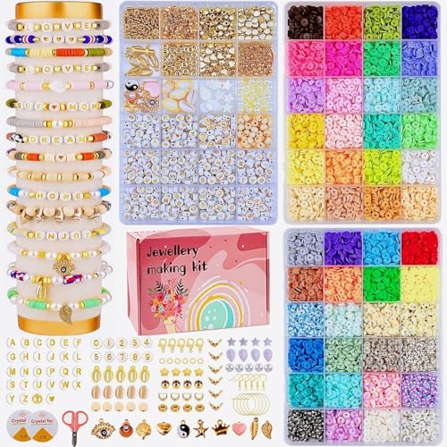 LUOBITO Perlen Set für Armbänder 10800 Stück, 48 Farben Perlen Zum Auffädeln, Armband Selber Machen Set, Polymer Clay Beads Buchstaben, Freundschaftsarmbänder Schmuck Halsketten für Kinder Erwachsene von LUOBITO