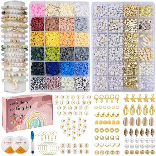 LUOBITO Perlen für Armbänder 6000 Stück, 24 Neutrale Farben Perlen Set zum Auffädeln, 6mm Platte Polymer Clay Beads, Buchstaben Heishi Perlenset, Armband Set Selber Machen für Kinder Erwachsene von LUOBITO