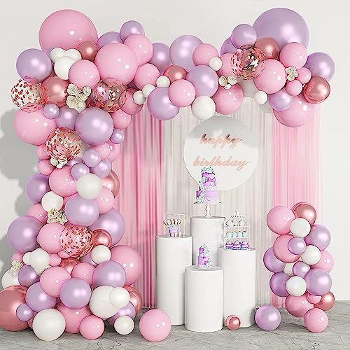 Luftballon Girlande Rosa Lila, 130 Stück Ballon Girlande Rosa Lila Weiß, Luftballons Geburtstag Party Deko mit Metallic Rosa Gold Ballons für Baby Shower, Babyparty, Hochzeit, Brautparty Luftballon Girlande Rosa Lila, 130 Stück Ballon Girlande Rosa Lila Weiß, Luftballons Geburtstag Party Deko mit Metallic Rosa Gold Ballons für Baby Shower, Babyparty, Hochzeit, Brautparty von LUOBITO