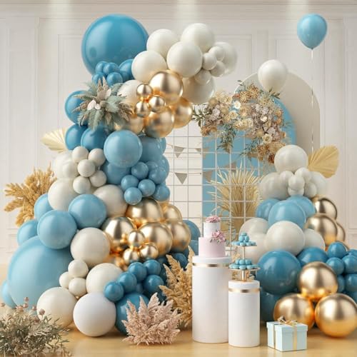 Luftballon Girlande Blau, 125 Stück Ballons Girlande Pastell Blau Beige Sand Weiß, Gold Konfetti Luftballons für Baby Dusche Hochzeit Geburtstag Party Dekorationen Junge Männer Luftballon Girlande Blau, 125 Stück Ballons Girlande Pastell Blau Beige Sand Weiß, Gold Konfetti Luftballons für Baby Dusche Hochzeit Geburtstag Party Dekorationen Junge Männer von LUOBITO