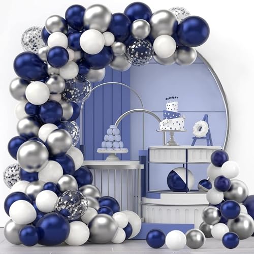Luftballon Girlande Dunkel Blau, 120 Stück Ballon Girlande Blau Weiß Silber, Luftballons Geburtstag Party Deko mit Metallic Konfetti Ballons für Baby Shower, Babyparty, Hochzeit, Brautparty Luftballon Girlande Dunkel Blau, 120 Stück Ballon Girlande Blau Weiß Silber, Luftballons Geburtstag Party Deko mit Metallic Konfetti Ballons für Baby Shower, Babyparty, Hochzeit, Brautparty von LUOBITO