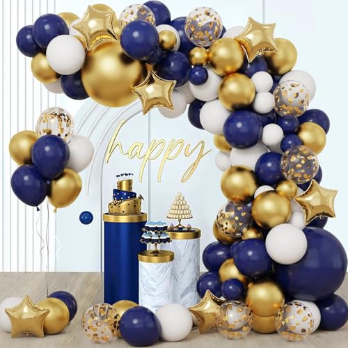 Luftballon Girlande Blau, 128 Stück Ballon Girlande Blau Gold weiß mit Metallic Konfetti Ballons, 18 12 10 5 Zoll Latex Marineblau Ballons für Geburtstag Graduation Jubiläum Neujahr Party Dekoration Luftballon Girlande Blau, 128 Stück Ballon Girlande Blau Gold weiß mit Metallic Konfetti Ballons, 18 12 10 5 Zoll Latex Marineblau Ballons für Geburtstag Graduation Jubiläum Neujahr Party Dekoration von LUOBITO