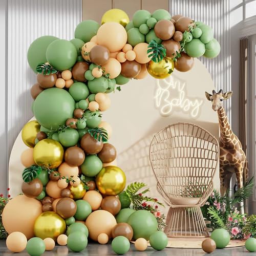 Luftballon Girlande Grün Braun, 148 Stück Dschungel Safari Woodland Ballons Girlande mit Beige Gold Ballons, Baby Shower Deko Gender Reveal Geburtstag Hochzeit Party Dekoration Luftballon Girlande Grün Braun, 148 Stück Dschungel Safari Woodland Ballons Girlande mit Beige Gold Ballons, Baby Shower Deko Gender Reveal Geburtstag Hochzeit Party Dekoration von LUOBITO