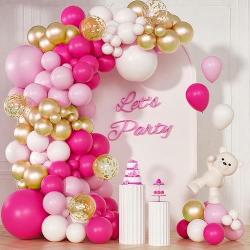 Luftballon Girlande Rosa, 127 Stück Ballons Girlande Rosa Weiß Gold, Konfetti Luftballons für Geburtstag Hochzeit Baby Shower Valentine Prinzessin Party Dekoration von LUOBITO