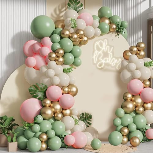 Luftballon Girlande Rosa Grün, 132 Stück Ballon Girlande Grüne Rosa Weiß, Luftballons Salbeigrün Pastell Rosa für Geburtstag Hochzeit Babyparty Brautparty Dschungel Safari Party Deko Luftballon Girlande Rosa Grün, 132 Stück Ballon Girlande Grüne Rosa Weiß, Luftballons Salbeigrün Pastell Rosa für Geburtstag Hochzeit Babyparty Brautparty Dschungel Safari Party Deko von LUOBITO