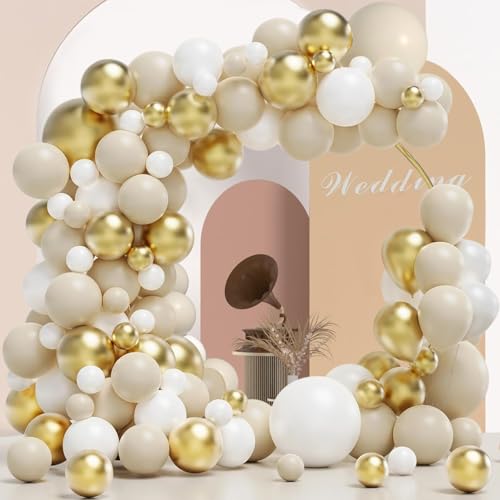 Luftballon Girlande Weiß Gold, 125 Stück Ballon Girlande Beige Weiß Gold, Luftballons Sand Weiß Creme Weiss Nude Golden Konfetti für Geburtstag Hochzeit Babyparty Party Dekoration Luftballon Girlande Weiß Gold, 125 Stück Ballon Girlande Beige Weiß Gold, Luftballons Sand Weiß Creme Weiss Nude Golden Konfetti für Geburtstag Hochzeit Babyparty Party Dekoration von LUOBITO