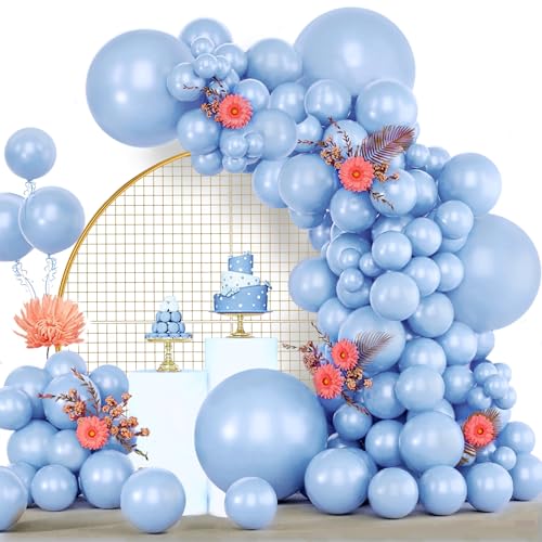 Luftballons Blau, 120 Stück Luftballon Girlande Hellblau, 18 12 10 5 Zoll Ballon Girlande Pastell Blau, Luftballons Geburtstag Babyparty Jahrestag Party Deko von LUOBITO