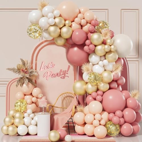 Luftballons Girlande Rosa Weiß, 138 Stück Boho Retro Rosa Weiß Ballons Girlande, Luftballon Rosa Blush Weiß Sand für Geburtstag Hochzeit Babyparty Brautparty Pastoral Party Dekorationen von LUOBITO