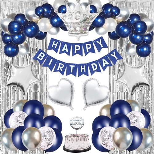 Geburtstagsdeko Blau Silber, Geburtstag Party Deko für Mann Jungen, Luftballons Geburtstag Dekoration Set mit Happy Birthday Girlande, Geburtstag Hintergrund, Konfetti Ballons, Tortendeko Geburtstagsdeko Blau Silber, Geburtstag Party Deko für Mann Jungen, Luftballons Geburtstag Dekoration Set mit Happy Birthday Girlande, Geburtstag Hintergrund, Konfetti Ballons, Tortendeko von LUOBITO