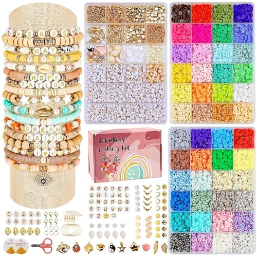 Perlen Set für Armbänder 10800 Stück, 48 Farben Perlen Zum Auffädeln, Armband Selber Machen Set, 3 Boxen Polymer Clay Beads Buchstaben, Freundschaftsarmbänder Schmuck Halsketten für Kinder Erwachsene Perlen Set für Armbänder 10800 Stück, 48 Farben Perlen Zum Auffädeln, Armband Selber Machen Set, 3 Boxen Polymer Clay Beads Buchstaben, Freundschaftsarmbänder Schmuck Halsketten für Kinder Erwachsene von LUOBITO
