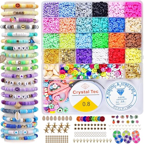 Perlen zum Auffädeln, 4800 Stücke Perlen für Armbänder, 6mm Flach Polymer Clay Perlen Armband Ketten Schmuck Selber Machen Set Kinder Erwachsene, Bunte Buchstabenperlen Smiley Heishi Basteln Perlen Perlen zum Auffädeln, 4800 Stücke Perlen für Armbänder, 6mm Flach Polymer Clay Perlen Armband Ketten Schmuck Selber Machen Set Kinder Erwachsene, Bunte Buchstabenperlen Smiley Heishi Basteln Perlen von LUOBITO