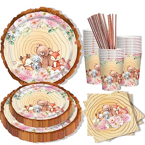 Waldtiere Babyparty Deko Partygeschirr Set 24 Gäste, 120 Stück Rose Gold Pappteller Becher Servietten Strohhalme Pappgeschirr Sets, Dschungel Safari Baby Shower Kindergeburtstag Party Deko Mädchen Waldtiere Babyparty Deko Partygeschirr Set 24 Gäste, 120 Stück Rose Gold Pappteller Becher Servietten Strohhalme Pappgeschirr Sets, Dschungel Safari Baby Shower Kindergeburtstag Party Deko Mädchen von LUOBITO