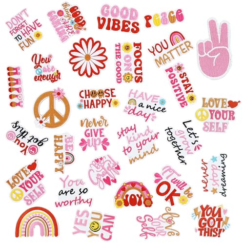 30 Stück Positive Affirmations Bügelbilder Mode Hut Patches Bohemian Stickerei Patch Reparatur Patch für Hüte, Jeans, Hoodies Canvas Schuhe DIY Dekorationen von LUODAKA