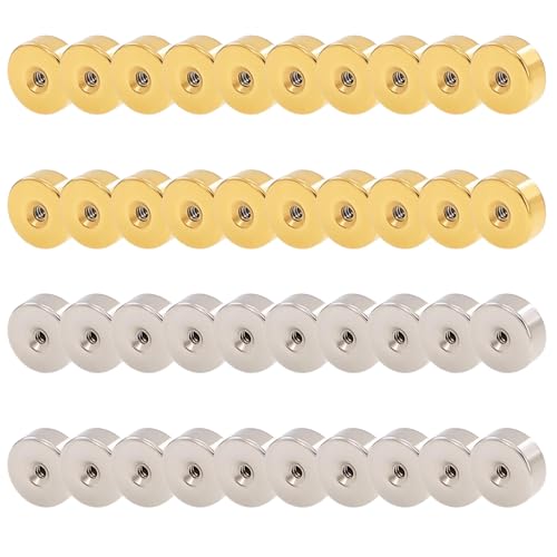 40 Stück Edelstahl-Ohrring-Verschlüsse, drehbar, Ersatz für verlorene Rückseite, rund, flach, geeignet für Ohrschmuck, kann Verlust verhindern, Unisex (Gold/Silber) von LUODAKA