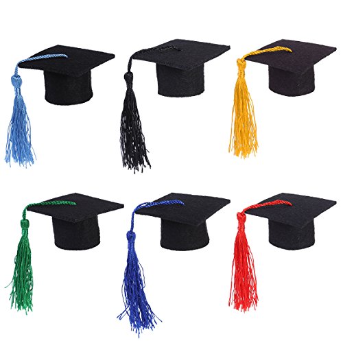 LUOEM 6 Stück Mini Doktorhut Weinflasche Deko Doktorhut Form mit Quasten, Doctor Hut Form mit Quasten für Graduation Party von LUOEM