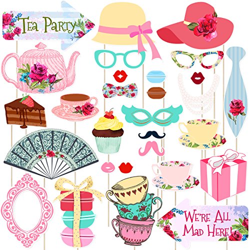 LUOEM Tea Party Photo Booth Props Funny Tea Party Supplies for Wedding Bachelorette Engagement Birthday Bridal Shower Christmas Party Decorations (30 Pack) von LUOEM