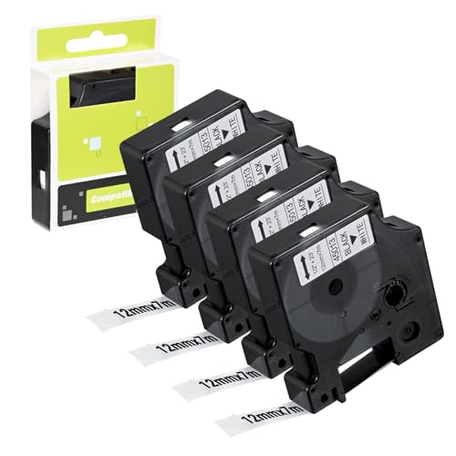 LUOJINYI 4x Etikettenband Kompatibel mit Dynmo D1 12mmx7m Schwarz auf Weiß, Selbstklebendes Schriftband, Ersatz für Dymo 45013 für LabelManager 160 280 210D 420p LabelWriter 450 Duo von LUOJINYI