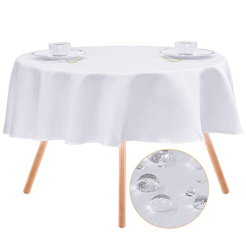 LUOLUO Tischdecke Damast tischdecke abwaschbar Tischtuch Tischwäsche Eckig Wasserdicht Tischdecke Weiß Rund 120 cm von LUOLUO