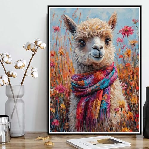 Diamond Painting Alpaka Diamond Painting XXL 30×40cm, 5D Crystal Art Blume Muster DIY Runden Steine Vollbohrer Mosaik Bastelset Erwachsene für Zimmer Deko Wohnzimmer, Geschenke für Frauen -ly2508254 von LUOLYYEI