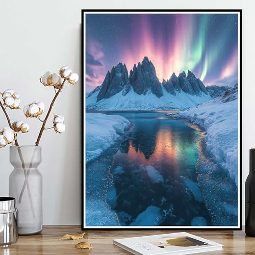 Diamond Painting Aurora Diamond Painting XXL 50x70 cm, 5D Crystal Art Berg Muster DIY Runden Steine Vollbohrer Mosaik Bastelset Erwachsene für Zimmer Deko Wohnzimmer, Geschenke für Frauen -ly2508249 von LUOLYYEI
