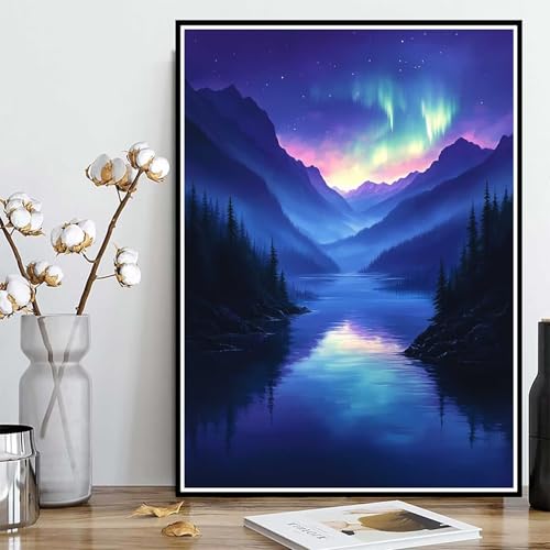 Diamond Painting Aurora Diamond Painting XXL 90x120cm, 5D Crystal Art Berg Muster DIY Runden Steine Vollbohrer Mosaik Bastelset Erwachsene für Zimmer Deko Wohnzimmer, Geschenke für Frauen -ly250827J von LUOLYYEI