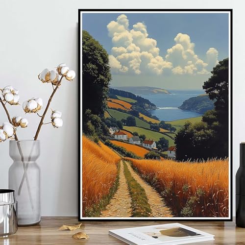 Diamond Painting Bauernhof Diamond Painting XXL 60×80cm, 5D Crystal Art Häuser Muster DIY Runden Steine Vollbohrer Mosaik Bastelset Erwachsene für Zimmer Deko Wohnzimmer, Geschenke -ly25082208Z5 von LUOLYYEI