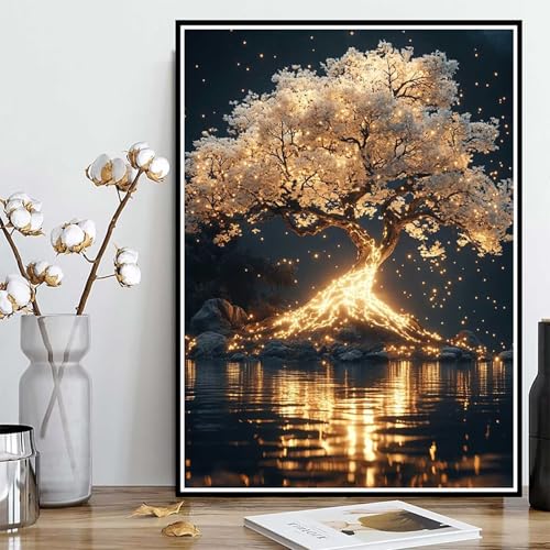 Diamond Painting Baum Diamond Painting XXL 40x50 cm, 5D Crystal Art Landschaft Muster DIY Runden Steine Vollbohrer Mosaik Bastelset Erwachsene für Zimmer Deko Wohnzimmer, Geschenke -ly250829697G von LUOLYYEI