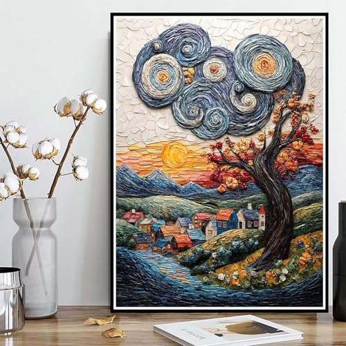 Diamond Painting Baum Diamond Painting XXL 60x80cm, 5D Crystal Art Landschaft Muster DIY Runden Steine Vollbohrer Mosaik Bastelset Erwachsene für Zimmer Deko Wohnzimmer, Geschenke -ly25082XK1O7 von LUOLYYEI
