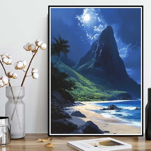 Diamond Painting Berg Diamond Painting XXL 60x80cm, 5D Crystal Art Strand Muster DIY Runden Steine Vollbohrer Mosaik Bastelset Erwachsene für Zimmer Deko Wohnzimmer, Geschenke für Frauen -ly25082DJ von LUOLYYEI