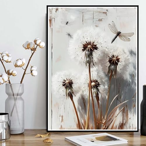 Diamond Painting Blume Diamond Painting XXL 90×120cm, 5D Crystal Art Libelle Muster DIY Runden Steine Vollbohrer Mosaik Bastelset Erwachsene für Zimmer Deko Wohnzimmer, Geschenke für Frauen -ly25082L3 von LUOLYYEI