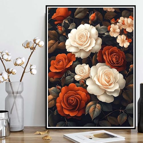 Diamond Painting Blumen Diamond Painting XXL 50x70 cm, 5D Crystal Art Blume Muster DIY Runden Steine Vollbohrer Mosaik Bastelset Erwachsene für Zimmer Deko Wohnzimmer, Geschenke für Frauen -ly250824F von LUOLYYEI