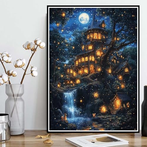 Diamond Painting Burg Diamond Painting XXL 100x135 cm, 5D Crystal Art Stürze Muster DIY Runden Steine Vollbohrer Mosaik Bastelset Erwachsene für Zimmer Deko Wohnzimmer, Geschenke für Frauen -ly250821B von LUOLYYEI