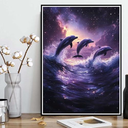 Diamond Painting Delphin Diamond Painting XXL 60×80cm, 5D Crystal Art Sternenhimmel Muster DIY Runden Steine Vollbohrer Mosaik Bastelset Erwachsene für Zimmer Deko Wohnzimmer, Geschenke -ly25082WO von LUOLYYEI