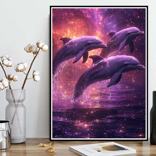 Diamond Painting Delphin Diamond Painting XXL 90x120cm, 5D Crystal Art Meer Muster DIY Runden Steine Vollbohrer Mosaik Bastelset Erwachsene für Zimmer Deko Wohnzimmer, Geschenke für Frauen -ly25082DX von LUOLYYEI