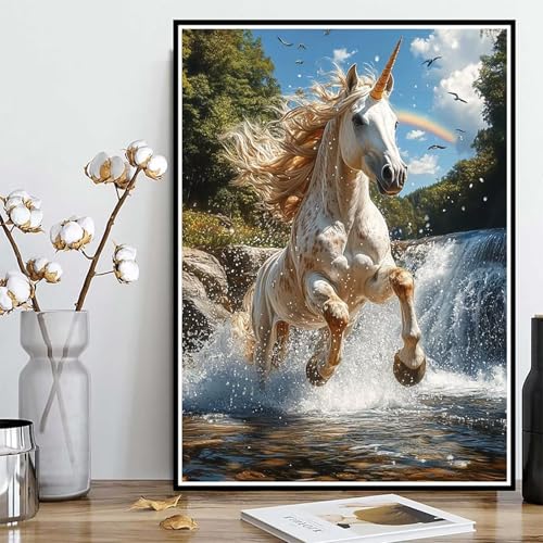 Diamond Painting Einhorn Diamond Painting XXL 30x40cm, 5D Crystal Art Stürze Muster DIY Runden Steine Vollbohrer Mosaik Bastelset Erwachsene für Zimmer Deko Wohnzimmer, Geschenke für Frauen -ly250823Q von LUOLYYEI