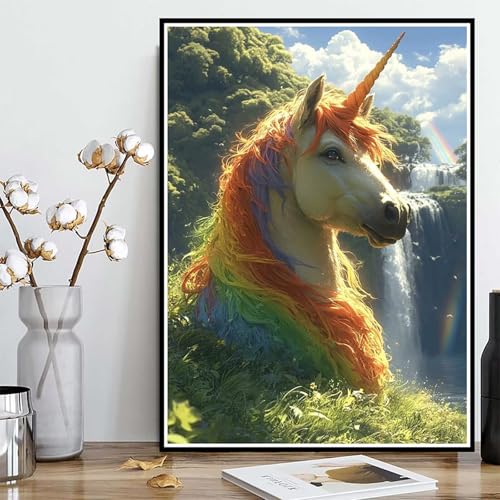 Diamond Painting Einhorn Diamond Painting XXL 50x70 cm, 5D Crystal Art Stürze Muster DIY Runden Steine Vollbohrer Mosaik Bastelset Erwachsene für Zimmer Deko Wohnzimmer, Geschenke -ly2508294VF5 von LUOLYYEI