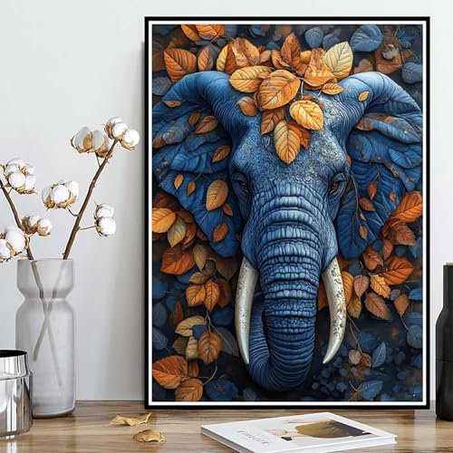 Diamond Painting Elefant Diamond Painting XXL 90x120 cm, 5D Crystal Art Herbstlaub Muster DIY Runden Steine Vollbohrer Mosaik Bastelset Erwachsene für Zimmer Deko Wohnzimmer, Geschenke -ly25082R9 von LUOLYYEI