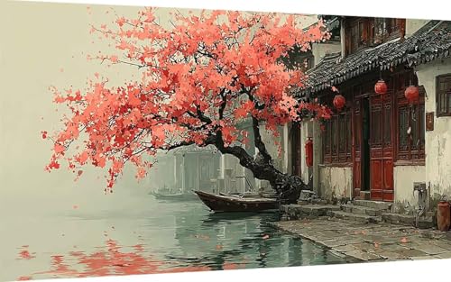 Diamond Painting Erwachsene, Diamond Painting Antike Gebäude Crystal Art Landschaft Muster 5D DIY Diamant Malerei Cross Stitch Stickerei Basteln Erwachsene Set für Deko Wohnzimmer 40x80cm -ly2507F0 von LUOLYYEI