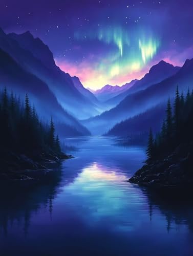 Diamond Painting Erwachsene, Diamond Painting Aurora Crystal Art Berg Muster 5D DIY Diamant Malerei Cross Stitch Stickerei Basteln Erwachsene Set für Deko Wohnzimmer, Geschenke 100x135cm -ly250825P von LUOLYYEI