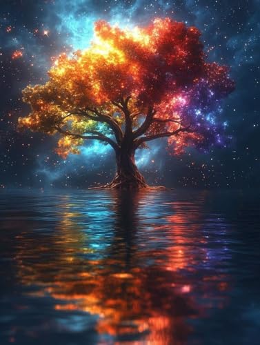 Diamond Painting Erwachsene, Diamond Painting Baum Crystal Art Sternenhimmel Muster 5D DIY Diamant Malerei Cross Stitch Stickerei Basteln Erwachsene Set für Deko Wohnzimmer 100x135cm -ly25082R1 von LUOLYYEI