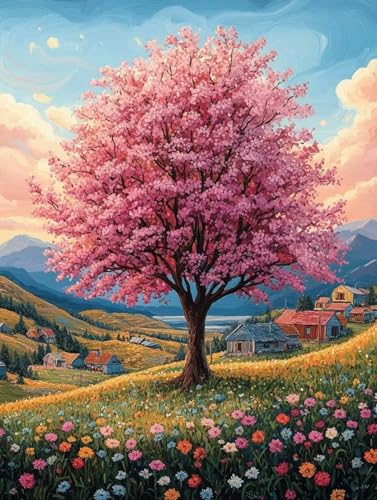 Diamond Painting Erwachsene, Diamond Painting Baum Crystal Art Wiese Muster 5D DIY Diamant Malerei Cross Stitch Stickerei Basteln Erwachsene Set für Deko Wohnzimmer, Geschenke 60x80cm -ly25082D9 von LUOLYYEI