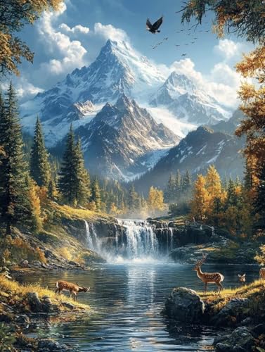 Diamond Painting Erwachsene, Diamond Painting Berg Crystal Art Reh Muster 5D DIY Diamant Malerei Cross Stitch Stickerei Basteln Erwachsene Set für Deko Wohnzimmer, Geschenke 30x40 cm -ly25082JC von LUOLYYEI