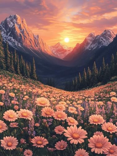 Diamond Painting Erwachsene, Diamond Painting Blumen Crystal Art Sonnenuntergang Muster 5D DIY Diamant Malerei Cross Stitch Stickerei Basteln Erwachsene Set für Deko Wohnzimmer 40x50cm -ly25082NX von LUOLYYEI