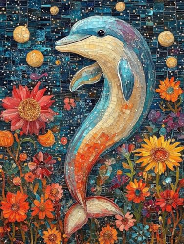 Diamond Painting Erwachsene, Diamond Painting Delphin Crystal Art Blumen Muster 5D DIY Diamant Malerei Cross Stitch Stickerei Basteln Erwachsene Set für Deko Wohnzimmer, Geschenke 40x50cm -ly25082MC von LUOLYYEI